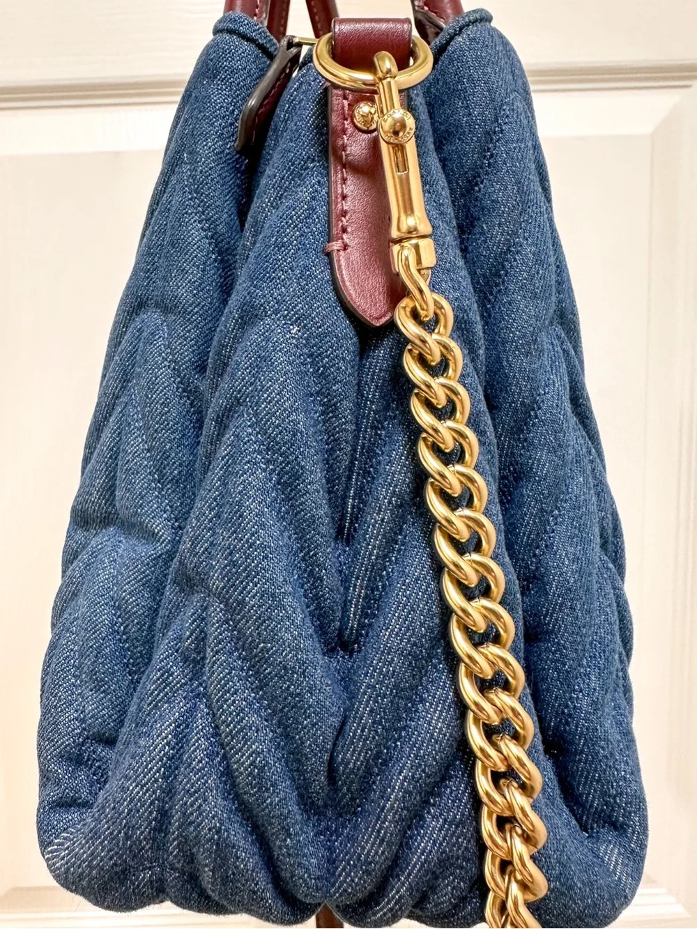 Coach Sage Carryall Quilted Denim Leather Satchel Crossbody